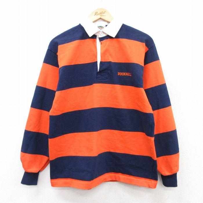 M★古着 バーバリアン 長袖 ラガー シャツ メンズ 90年代 90s バックネル コットン カナダ製 オレンジ他 ボーダー 【spe】 25sep01 中古 トップス