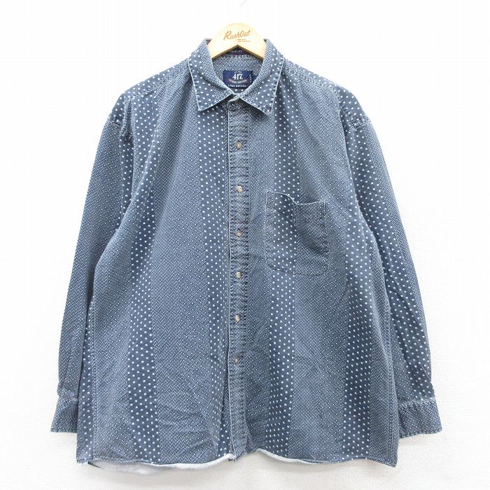 XL★古着 バンヒューセン 長袖 シャツ メンズ 90年代 90s 総柄 大きいサイズ コットン 紺系他 ネイビー 25sep01 中古 トップス