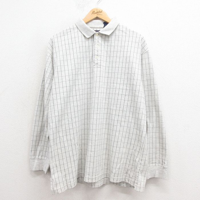 L★古着 GANT 長袖 ポロ シャツ メンズ 90年代 90s 鹿の子 コットン 白系 ホワイト 霜降り他 チェック 25sep04 中古 トップス