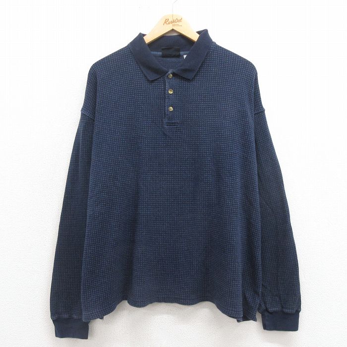 XL★古着 FADED GLORY 長袖 ポロ シャツ メンズ 00年代 00s 大きいサイズ コットン 紺他 ネイビー チェック 25sep04 中古 トップス