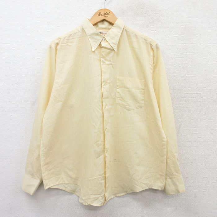 L★古着 長袖 シャツ メンズ 80年代 80s ボタンダウン USA製 黄他 イエロー ストライプ 25sep08 中古 トップス