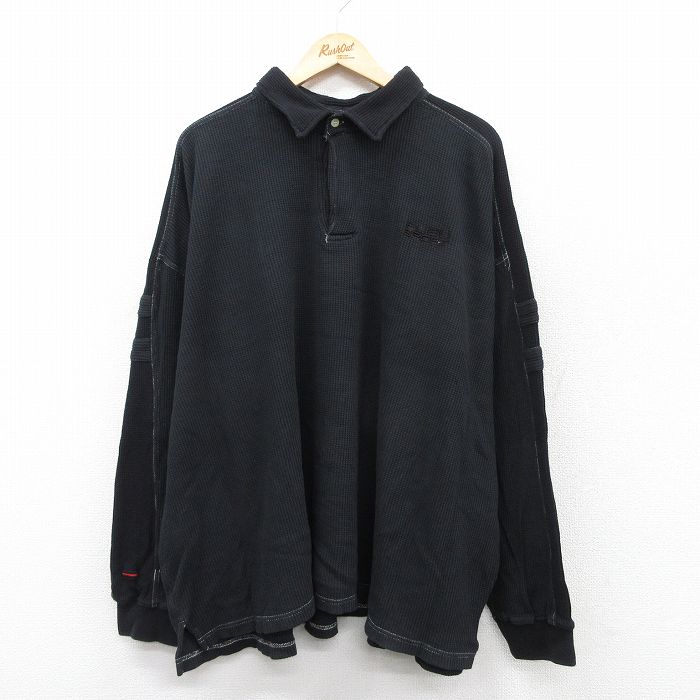 XL★古着 フブ FUBU 長袖 ラガー シャツ メンズ ビッグロゴ 刺繍 大きいサイズ 黒 ブラック 【spe】 25sep08 中古 トップス