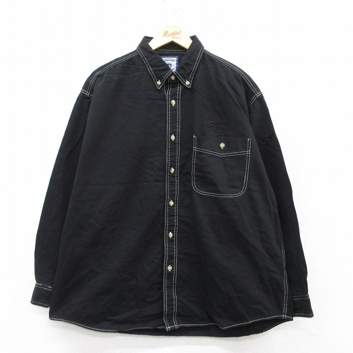 XL★古着 リー Lee 長袖 シャツ メンズ 00年代 00s Telcordia 大きいサイズ コットン ボタンダウン 黒 ブラック 25sep08 中古 トップス