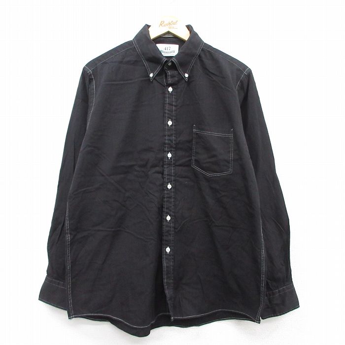 L★古着 バンヒューセン 長袖 シャツ メンズ 90年代 90s コットン 黒系 ブラック ストライプ 25sep08 中古 トップス