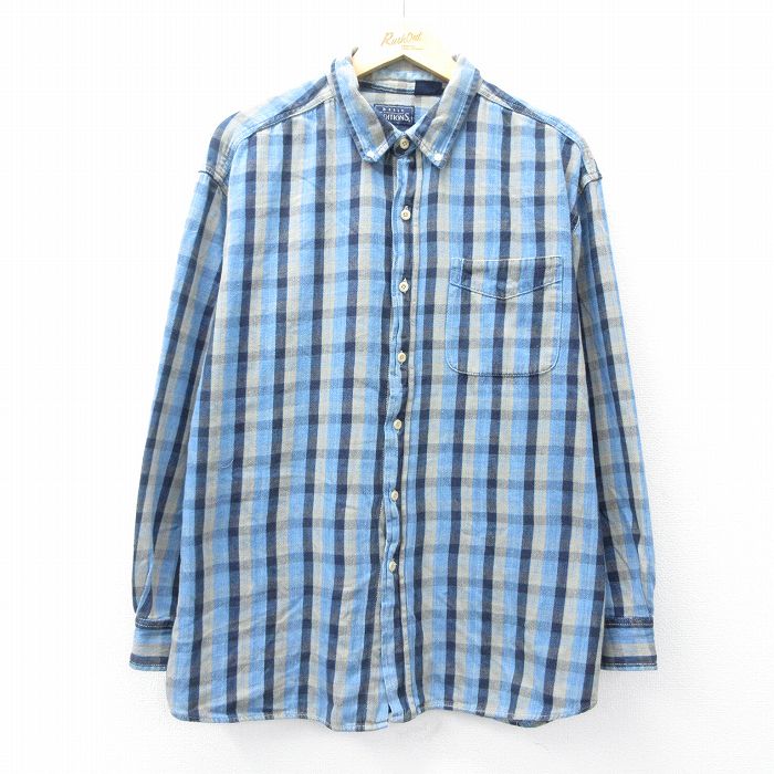 XL★古着 ベーシックエディションズ 長袖 シャツ メンズ 90年代 90s コットン ボタンダウン 紺他 ネイビー チェック 25sep08 中古 トップス