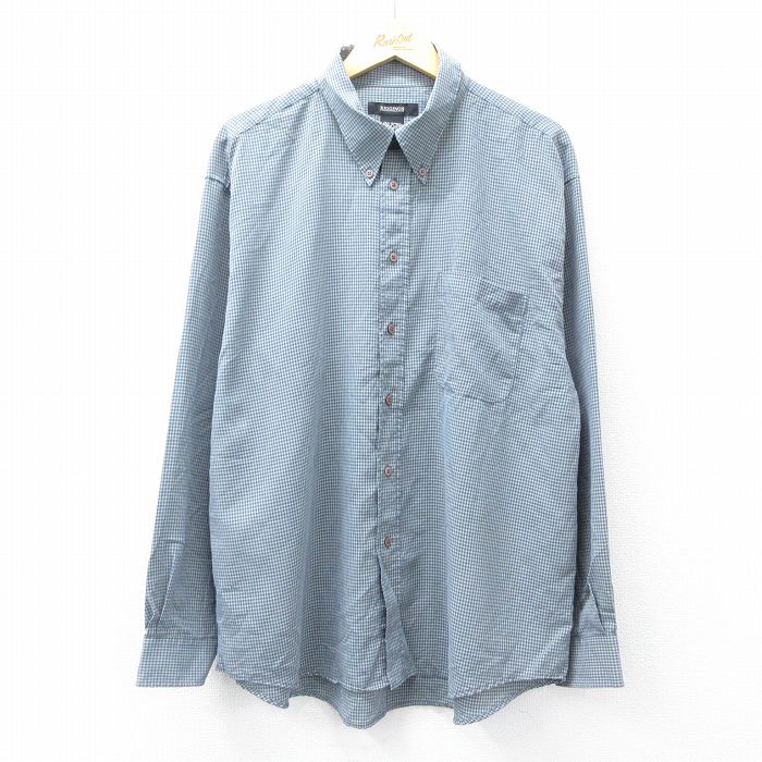 XL★古着 長袖 シャツ メンズ ロング丈 ボタンダウン グレー系他 チェック 25sep08 中古 トップス