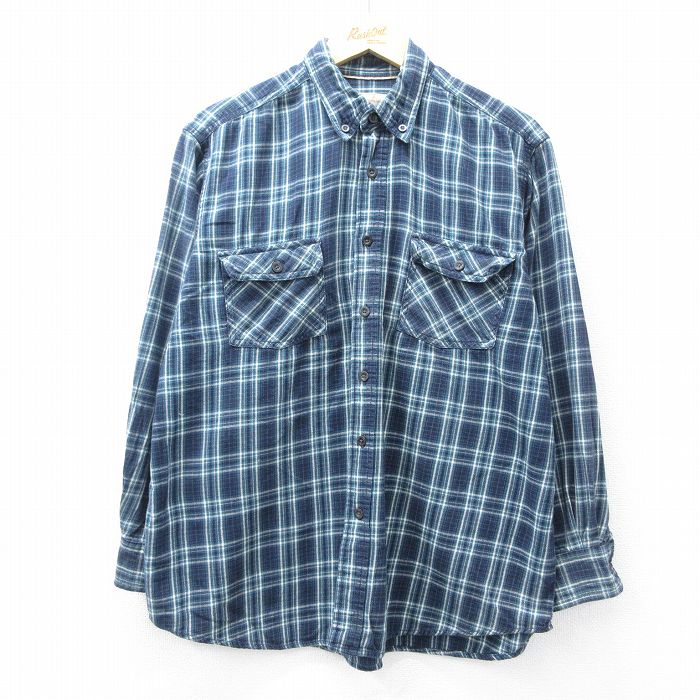 XL★古着 長袖 シャツ メンズ コットン ボタンダウン 緑系他 グリーン チェック 25sep08 中古 トップス