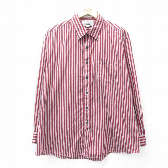 【20%OFF】XL★古着 長袖 シャツ メンズ 90年代 90s 大きいサイズ エンジ他 ストライプ 25sep08 中古 トップス