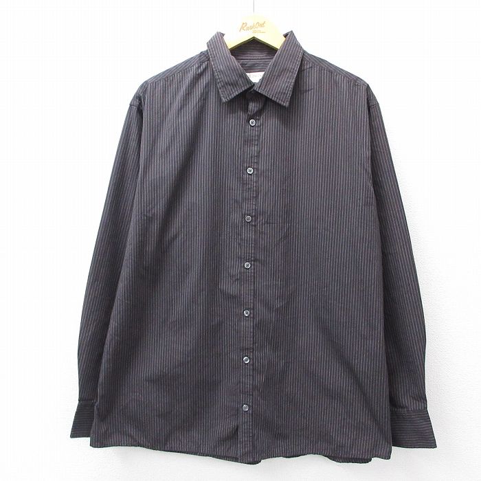 XL★古着 長袖 シャツ メンズ 濃グレー他 ストライプ 25sep10 中古 トップス