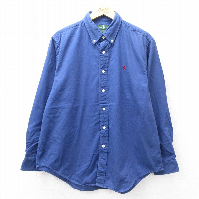 XL★古着 長袖 シャツ メンズ 90年代 90s コットン ボタンダウン 青 ブルー 25sep10 中古 トップス