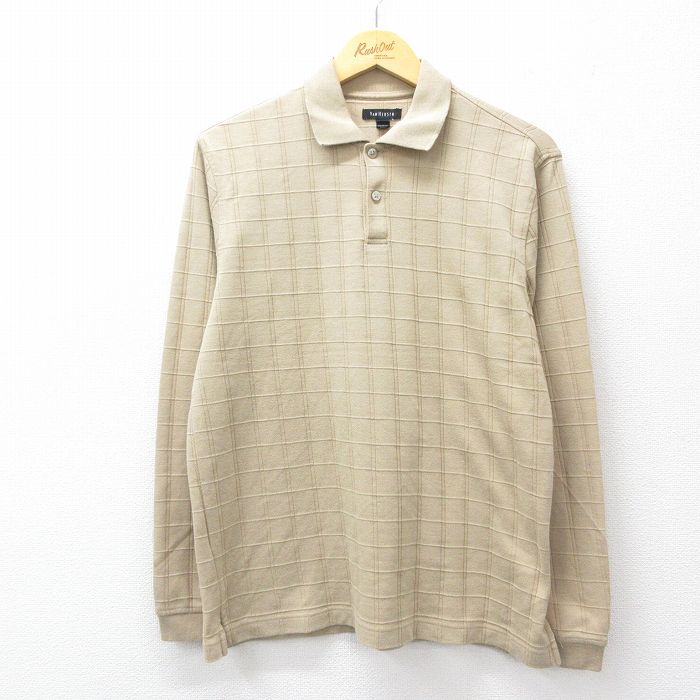 S★古着 バンヒューセン 長袖 ポロ シャツ メンズ ベージュ他 カーキ チェック 25sep10 中古 トップス