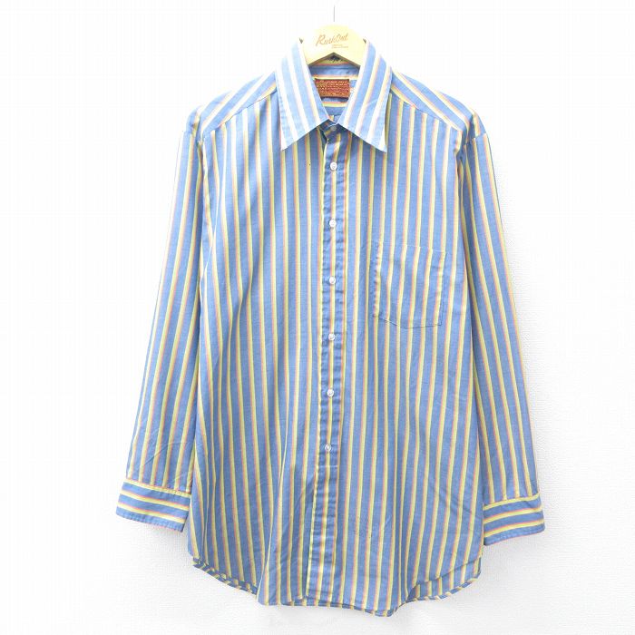 XL★古着 シアーズ 長袖 シャツ メンズ 80年代 80s ロング丈 紺他 ネイビー ストライプ 25sep11 中古 トップス