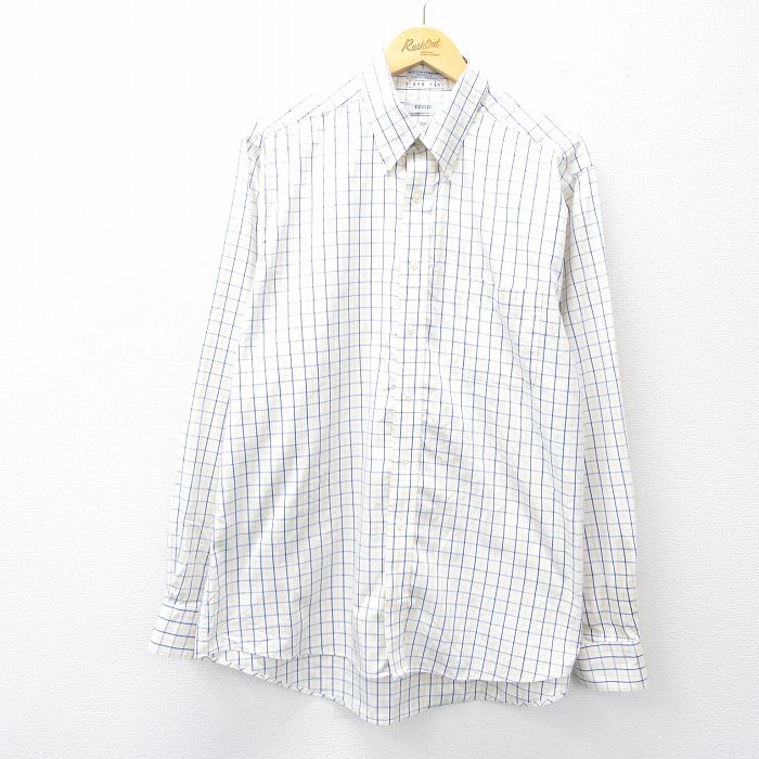 XL★古着 IZOD 長袖 シャツ メンズ ロング丈 コットン 白他 ホワイト チェック 25sep11 中古 トップス