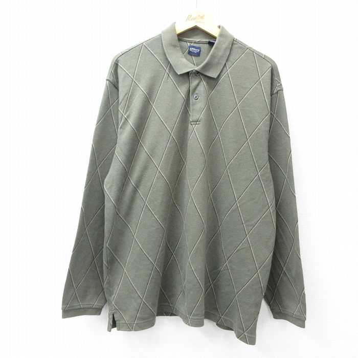 XL★古着 アロー 長袖 ポロ シャツ メンズ 緑他 グリーン 25sep11 中古 トップス