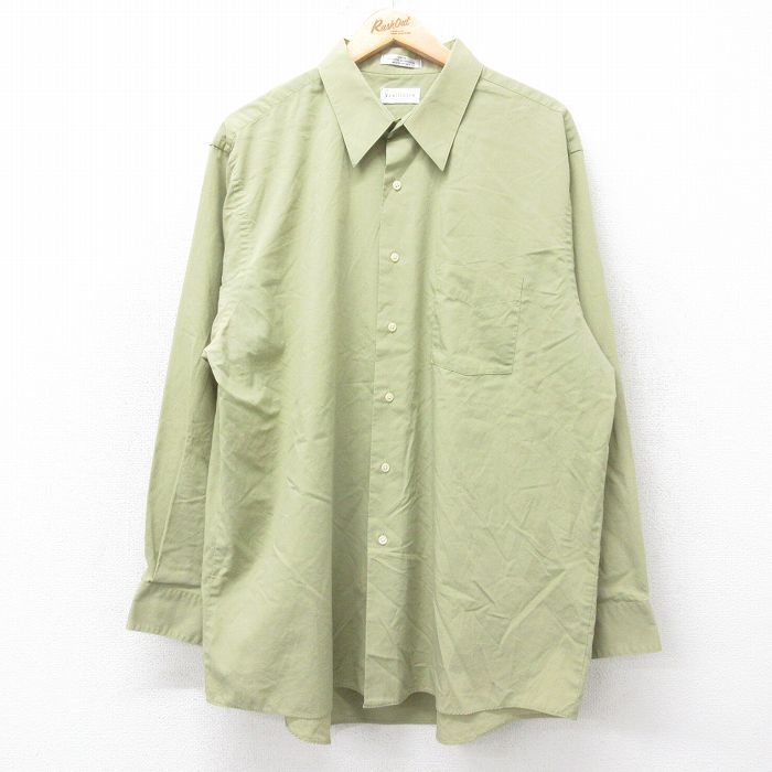 【20%OFF】XL★古着 バンヒューセン 長袖 シャツ メンズ 大きいサイズ ロング丈 緑系 グリーン 25sep12 中古 トップス
