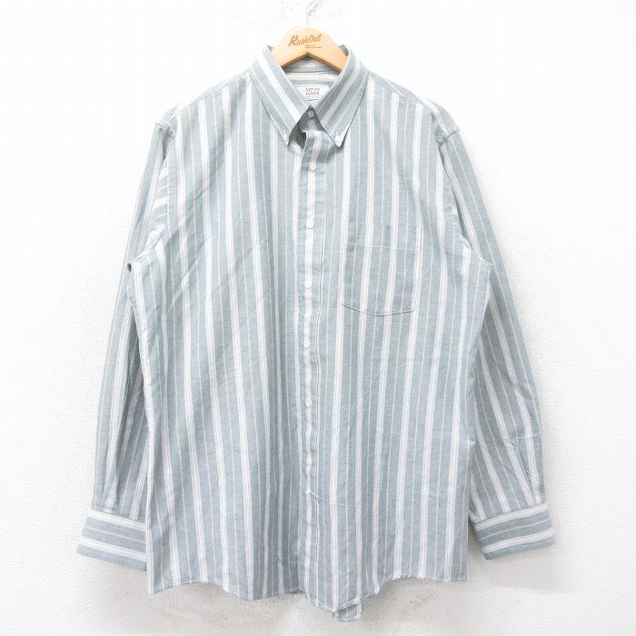 XL★古着 アロー 長袖 シャツ メンズ 90年代 90s ボタンダウン USA製 白他 ホワイト ストライプ 25sep12 中古 トップス