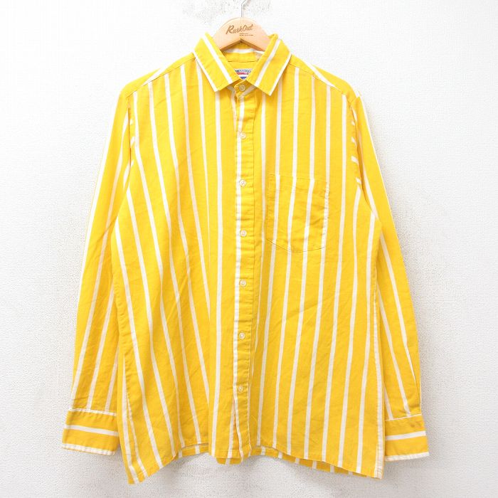 L★古着 長袖 シャツ メンズ 90年代 90s USA製 黄他 イエロー ストライプ 25sep12 中古 トップス