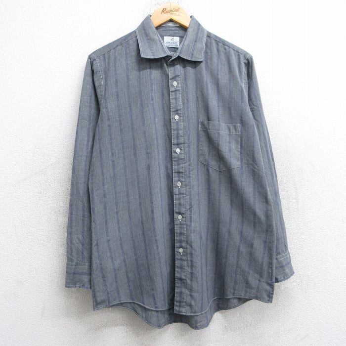 L★古着 バンヒューセン 長袖 シャツ メンズ 90年代 90s グレー他 ストライプ 25sep12 中古 トップス