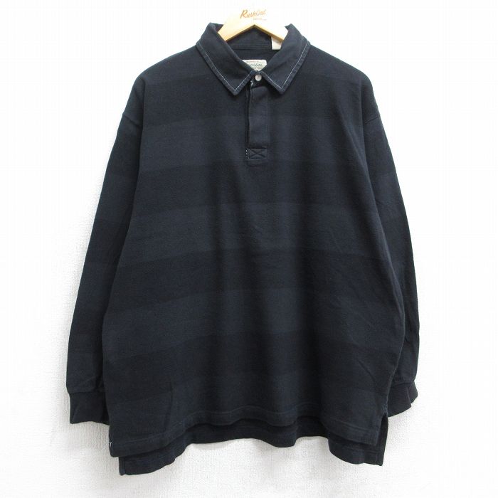XL★古着 セントジョンズベイ 長袖 ラガー シャツ メンズ 00年代 00s コットン 黒 ブラック ボーダー 【spe】 25sep12 中古 トップス