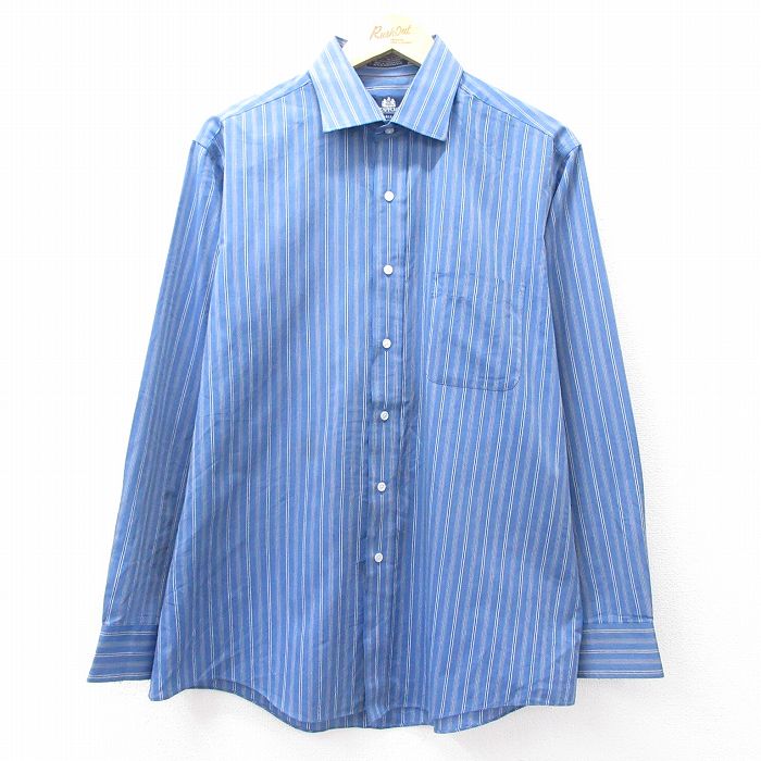 【20%OFF】L★古着 STAFFORD 長袖 シャツ メンズ 90年代 90s 薄紺他 ネイビー ストライプ 25sep13 中古 トップス