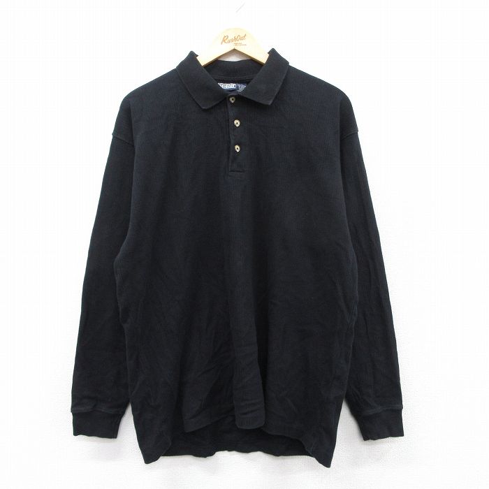 【20%OFF】XL★古着 バンヒューセン 長袖 ポロ シャツ メンズ 90年代 90s コットン 黒 ブラック 25sep19 中古 トップス