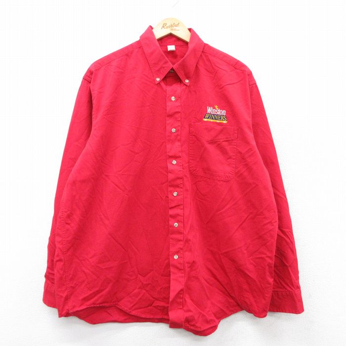 XL★古着 長袖 シャツ メンズ 90年代 90s ウィンストン タバコ 大きいサイズ ボタンダウン USA製 赤 レッド 25sep19 中古 トップス