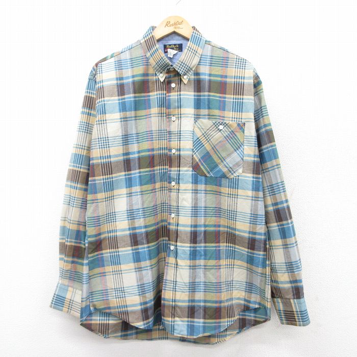 XL★古着 長袖 ウエスタン シャツ メンズ 90年代 90s ロング丈 ボタンダウン USA製 ベージュ他 カーキ チェック 25sep19 中古 トップス