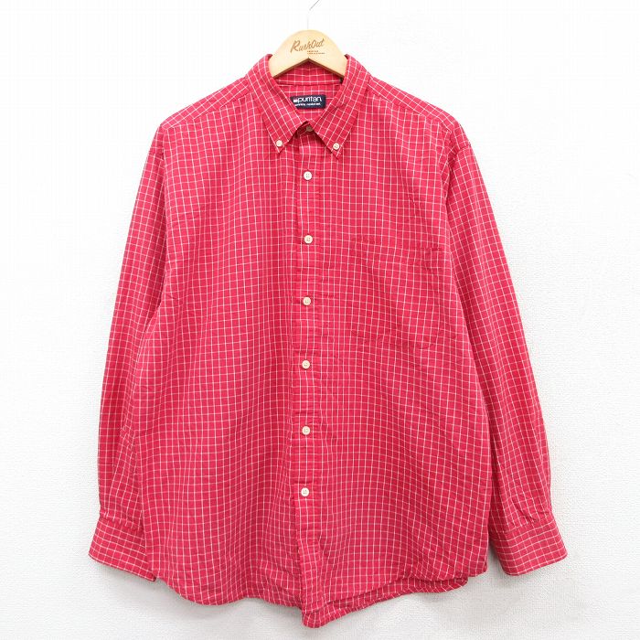 【20%OFF】XL★古着 ピューリタン 長袖 シャツ メンズ 00年代 00s ボタンダウン 赤他 レッド チェック 25sep19 中古 トップス