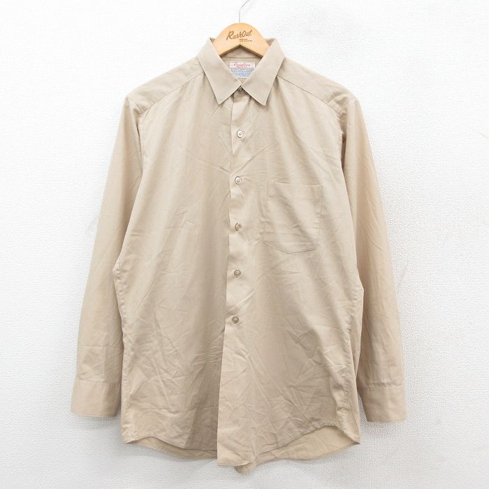 L★古着 長袖 シャツ メンズ 80年代 80s ロング丈 USA製 ベージュ カーキ 25sep24 中古 トップス