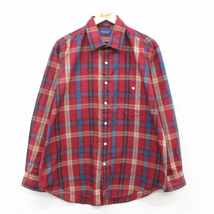 XL★古着 タウンクラフト 長袖 シャツ メンズ 90年代 90s ロング丈 赤他 レッド チェック 25sep24 中古 トップス