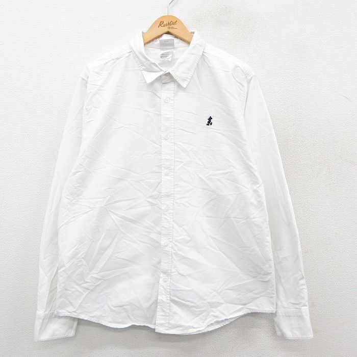 【20%OFF】XL★古着 長袖 シャツ メンズ ディズニー DISNEY ミッキー MICKEY MOUSE コットン 白 ホワイト 25sep24 中古 トップス