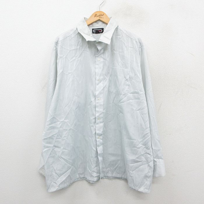 XL★古着 長袖 シャツ メンズ 90年代 90s 大きいサイズ ロング丈 USA製 薄グレー系 ストライプ 25sep24 中古 トップス