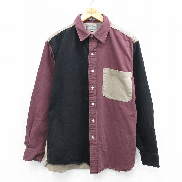 【20%OFF】L★古着 長袖 シャツ メンズ マルチカラー クレイジーパターン コットン エンジ系他 【spe】 25sep25 中古 トップス