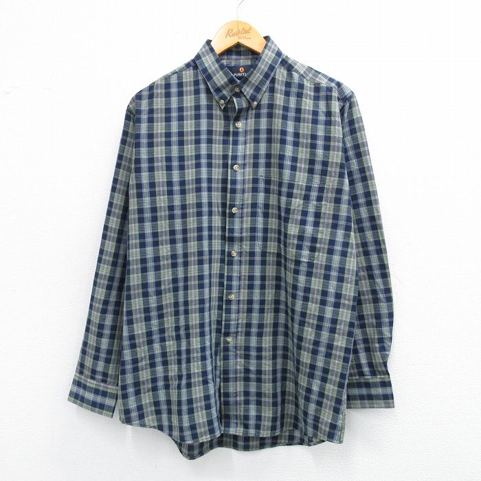L★古着 ピューリタン 長袖 シャツ メンズ 00年代 00s ボタンダウン 濃紺他 ネイビー チェック 25sep25 中古 トップス
