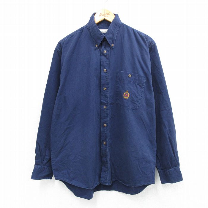 【20%OFF】L★古着 ビューグルボーイ 長袖 シャツ メンズ 00年代 00s コットン ボタンダウン 濃紺 ネイビー 25sep25 中古 トップス