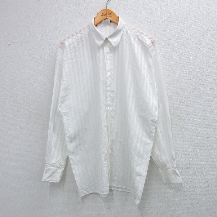 L★古着 長袖 シャツ メンズ 90年代 90s コットン イタリア製 白他 ホワイト ストライプ 25sep25 中古 トップス