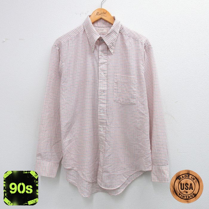 【50%OFF】90s 長袖シャツ チェック ホワイト L | 古着
