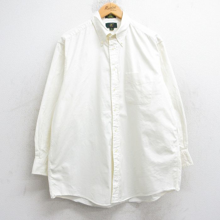XL★古着 長袖 シャツ メンズ 90年代 90s オックスフォード コットン ボタンダウン 白系 ホワイト 25sep26 中古 トップス