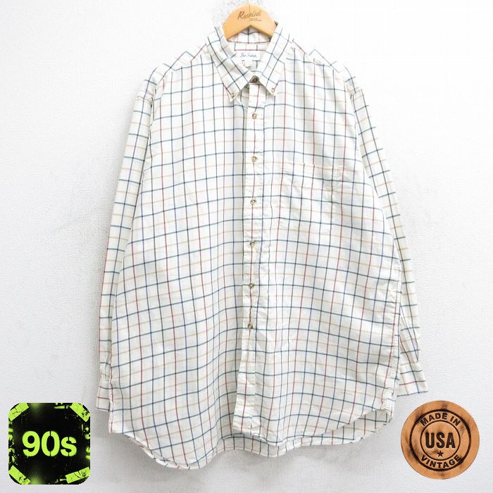 90s 長袖シャツ チェック 生成り ベージュ XL | 古着