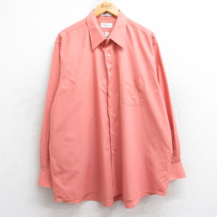 XL★古着 バンヒューセン 長袖 シャツ メンズ 大きいサイズ ロング丈 薄オレンジ系 25sep26 中古 トップス