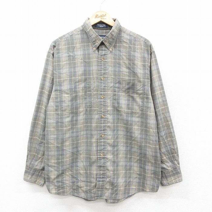 L★古着 アロー 長袖 シャツ メンズ 90年代 90s ボタンダウン グレー他 チェック 25sep29 中古 トップス