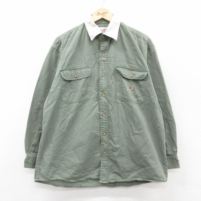 XL★古着 長袖 シャツ メンズ 00年代 00s Ducks Unlimited ヒジ当て コットン 緑系他 グリーン 25sep29 中古 トップス