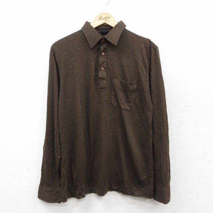 M★古着 長袖 ポロ シャツ メンズ 90年代 90s USA製 こげ茶 ブラウン 25sep29 中古 トップス
