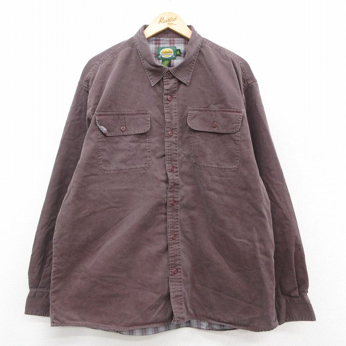 XL★古着 カベラス 長袖 シャツ メンズ 00年代 00s 大きいサイズ ロング丈 コットン 茶 ブラウン 【spe】 25sep30 中古 トップス
