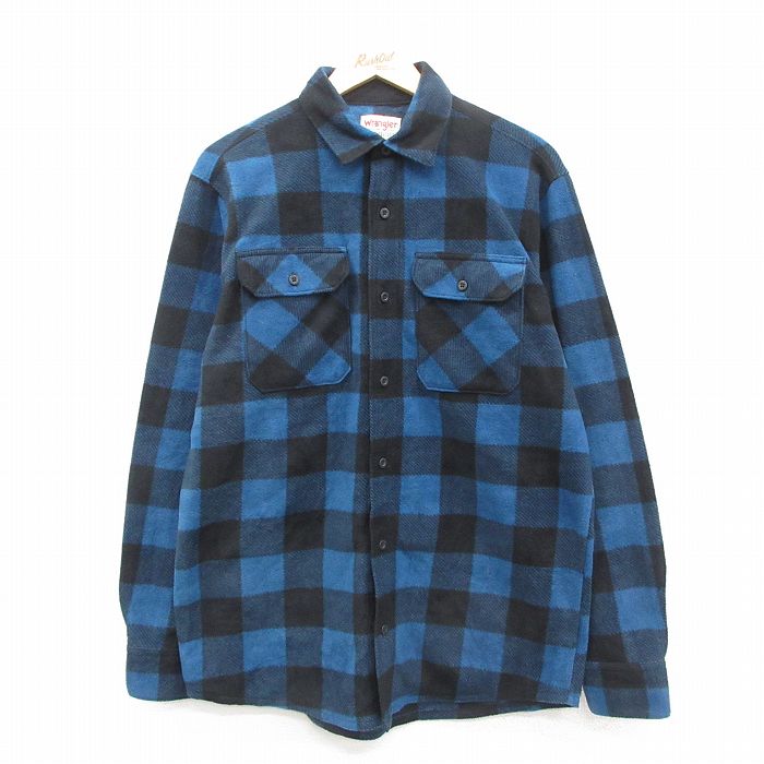 L★古着 ラングラー Wrangler 長袖 シャツ メンズ フリース 紺他 ネイビー バッファロー チェック 25sep30 中古 トップス