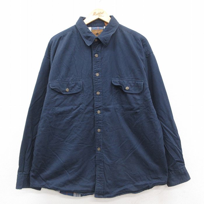 XL★古着 セントジョンズベイ 長袖 シャツ メンズ 大きいサイズ ロング丈 コットン 紺 ネイビー 25sep30 中古 トップス