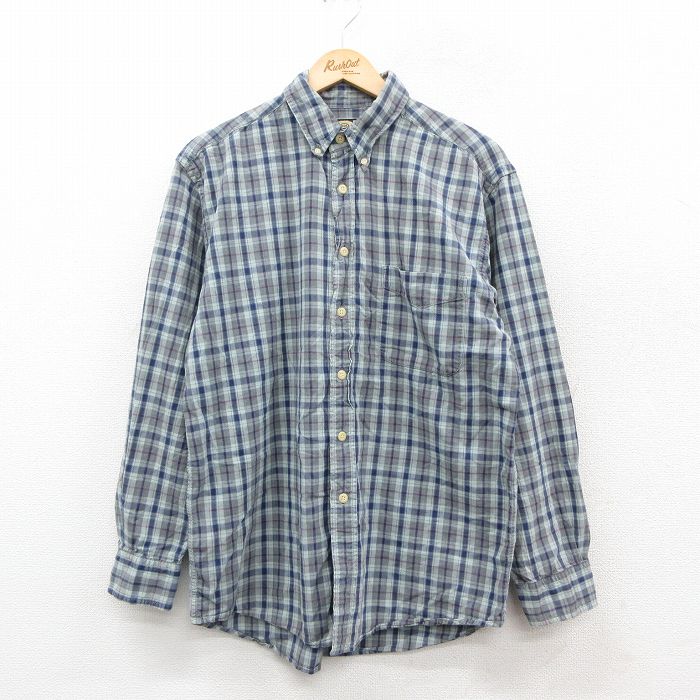 【20%OFF】L★古着 長袖 シャツ メンズ コットン ボタンダウン グレー系他 チェック 25sep30 中古 トップス