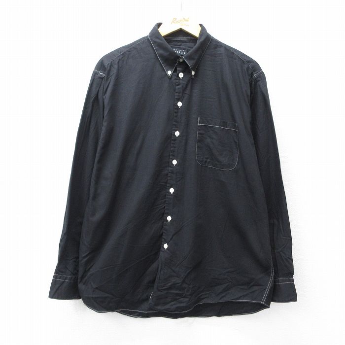 XL★古着 ペリーエリス 長袖 シャツ メンズ ボタンダウン 黒 ブラック 25oct01 中古 トップス