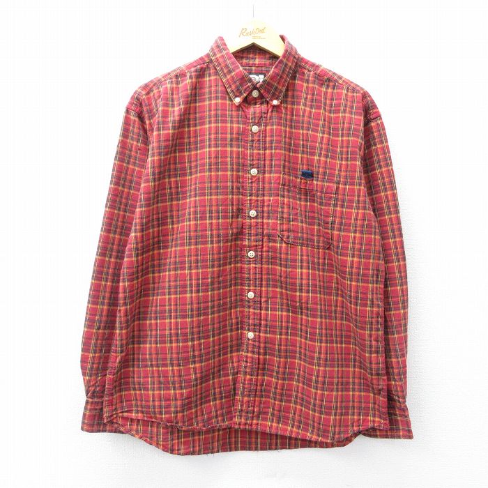 XL★古着 長袖 シャツ メンズ 90年代 90s ボタンダウン 赤他 レッド チェック 25oct01 中古 トップス