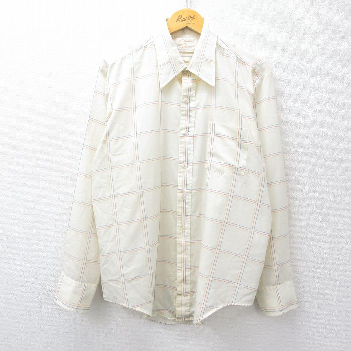 XL★古着 アロー 長袖 シャツ メンズ 80年代 80s 大きいサイズ USA製 生成り他 チェック 25oct01 中古 トップス